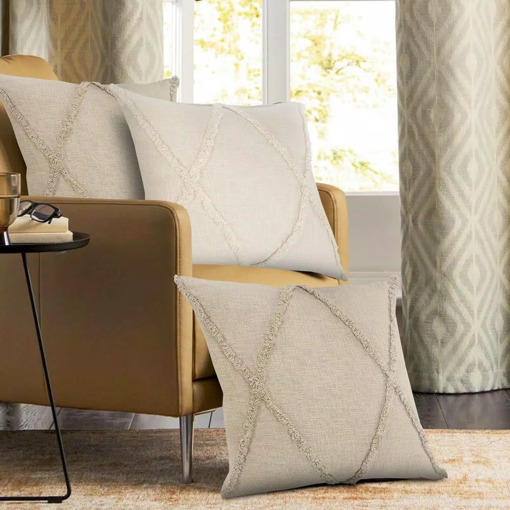 LR Resources Taupe Solid Hypoallergenic Cotton Throw Pillow with Polyester Insert, 20 x 20 in.