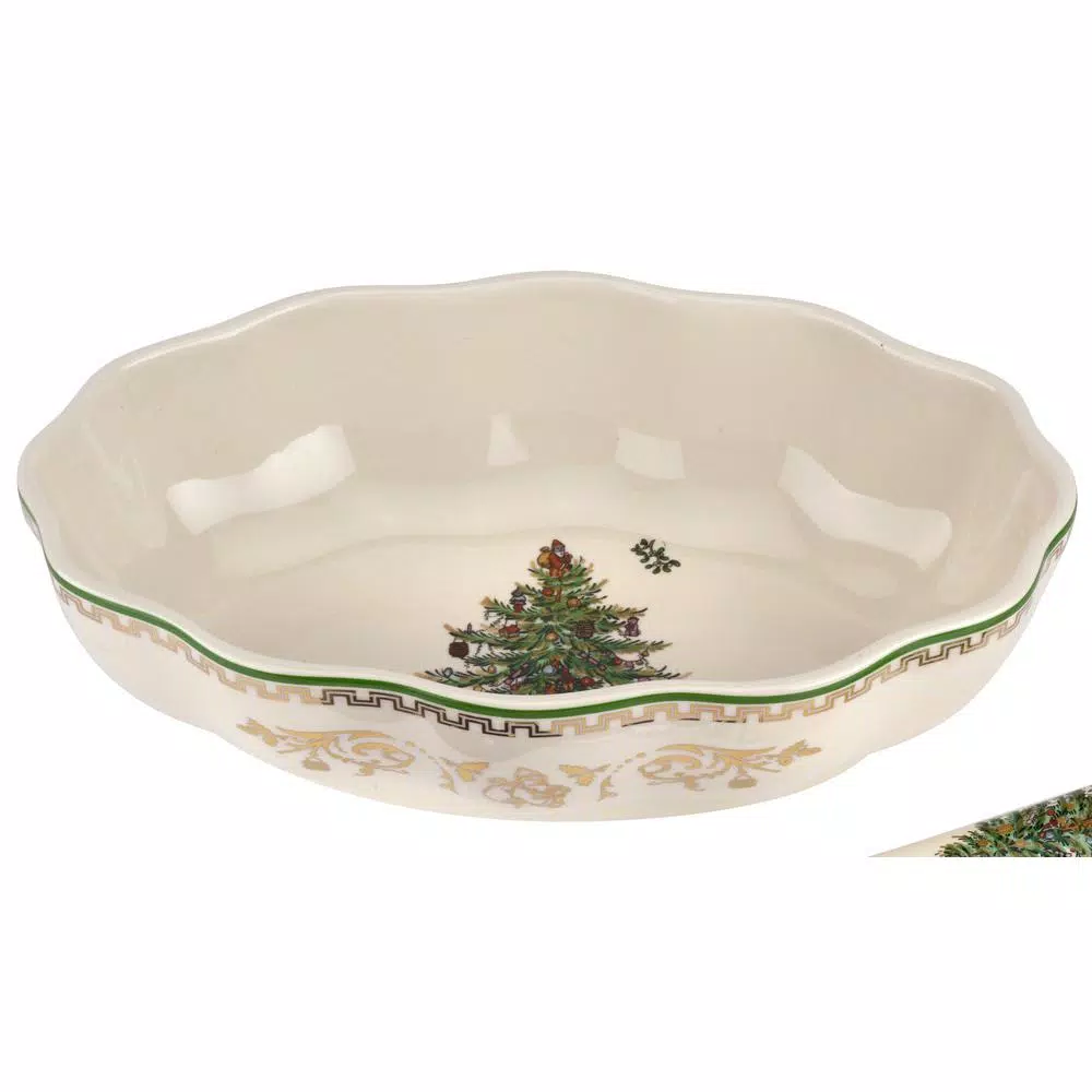 Spode Christmas Tree 8 in. Cranberry Dish with Slotted Server 2-Piece Set
