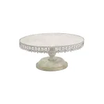 LITTON LANE 22 in. Round Iron Cake Stand with Floral Bunting Overhang, Whitewashed & Rust Brown thumbnail 1