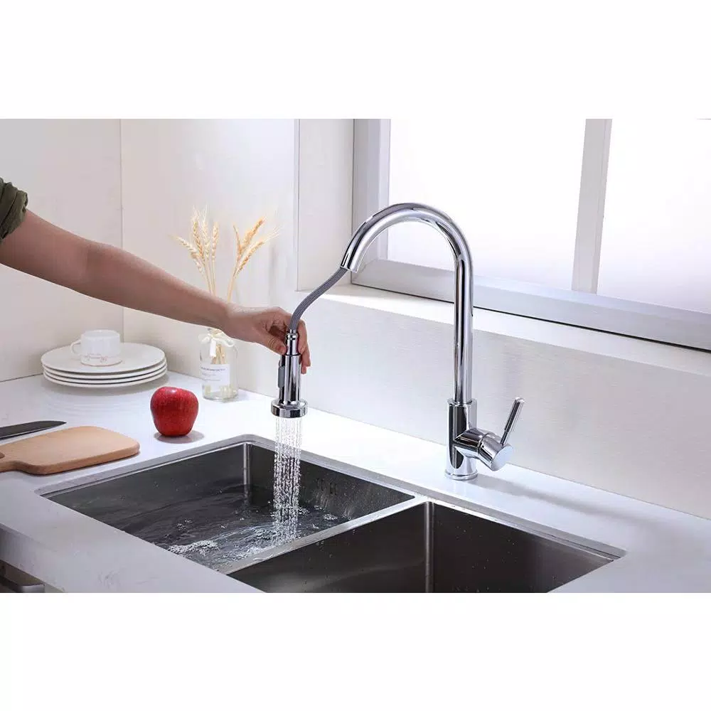 Vanity Art Single-Handle Pull-Down Kitchen Faucet, Chrome Finish, Brass Construction