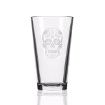 Rolf Glass Sugar Skull 16 oz. Pint Glass Set of 4 - Sand-Etched Glassware thumbnail 2