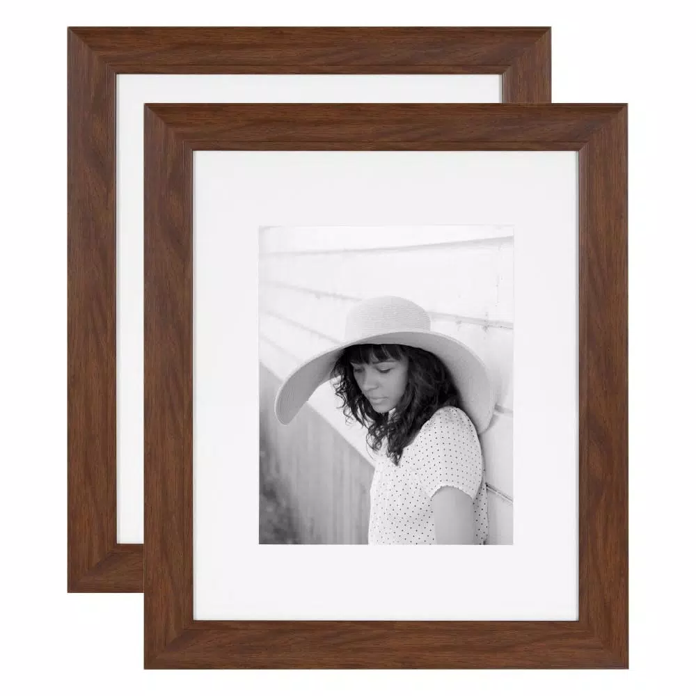 Kate and Laurel Edson Walnut Brown Picture Frame Set, 16 x 20 in. with 11 x 14 in. Mat (Set of 2)
