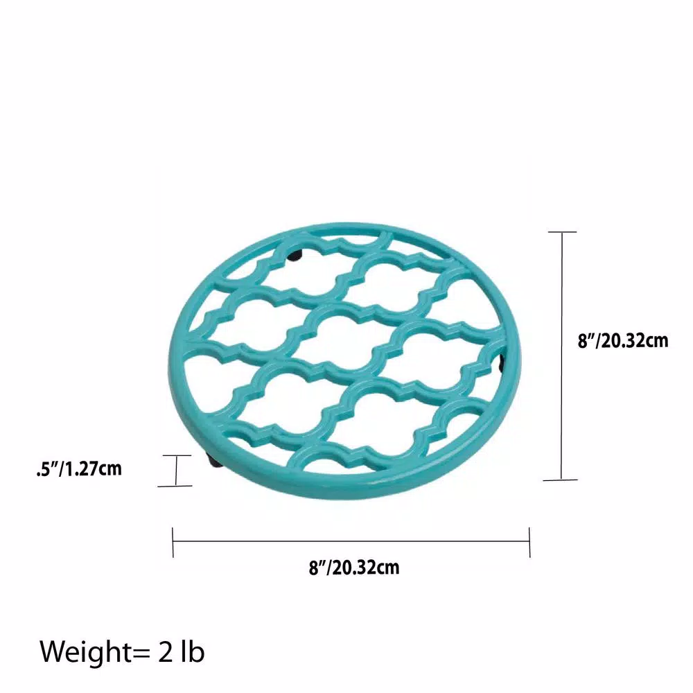 Home Basics Lattice Cast Iron Turquoise Trivet Set of 2 - Heat Resistant Decorative Hot Mats
