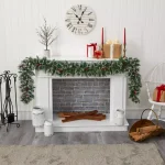 Nearly Natural 9 ft. Pre-lit Frosted Swiss Pine Artificial Garland with 50 LED Lights and Berries thumbnail 4