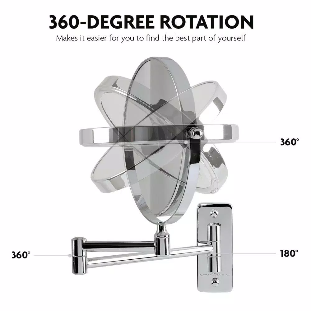 Ovente Wall Mounted Dual-Sided Makeup Mirror, 1x/10x Magnification, Polished Chrome