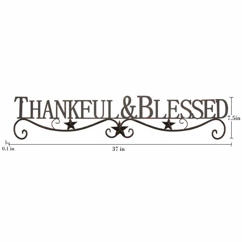 Lavish Home Thankful and Blessed Metal Cutout Wall Sign, Distressed Dark Brown