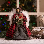 Glitzhome 12 in. Plaid Angel Christmas Tree Topper Figurine Decoration thumbnail 6
