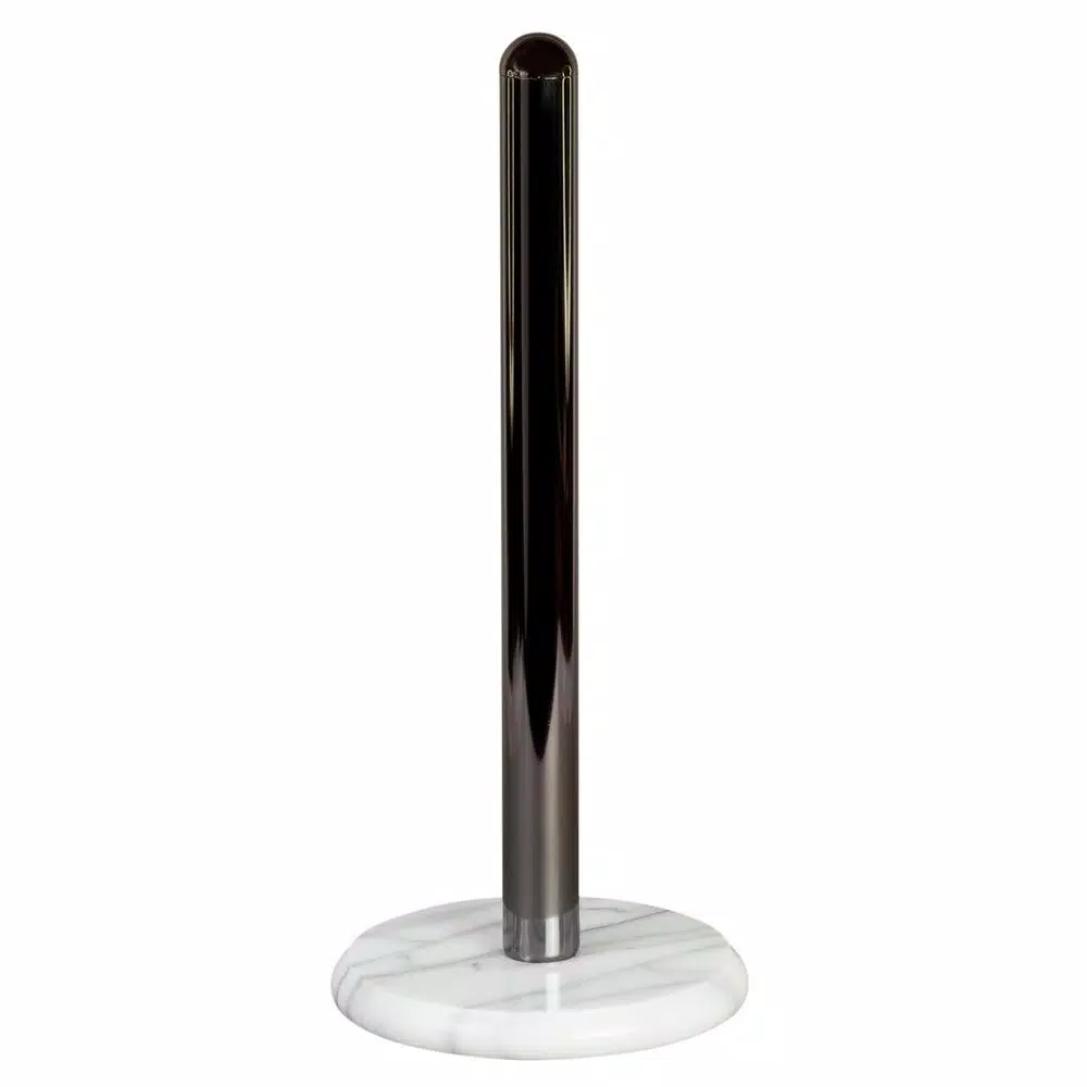 Creative Home Natural Marble Paper Towel Holder with Gunmetal Metal Pole, 12 in. Height