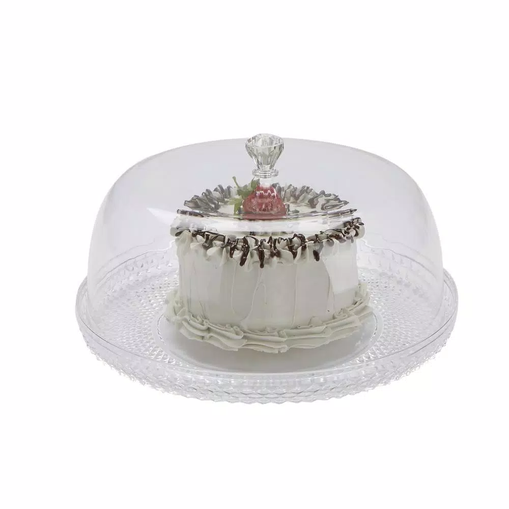 Mind Reader 10 in. Clear Diamond Acrylic Cake Stand with Cover, Elegant Dessert Display Tray