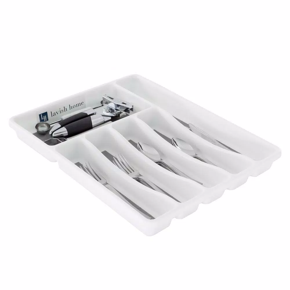 Lavish Home White Durable Plastic 6-Section Drawer Organizer for Kitchen and Office