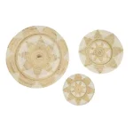 LITTON LANE Set of 3 Round Palm Wicker Basket Wall Trays - Beige and White Floral Star Design thumbnail 2