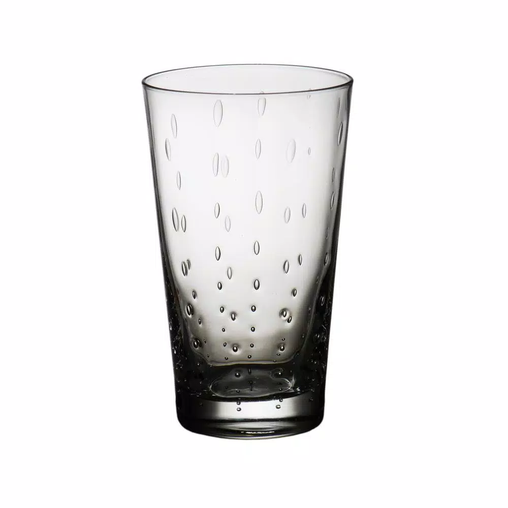 Abigails Rain Drop 12 oz. Clear Highball Glass Set of 4 - Handmade Mouth-Blown Bubble Glassware