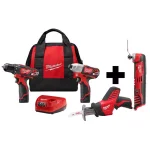 Milwaukee M12 12V Lithium-Ion Cordless 3-Tool Combo Kit with Free Multi-Tool thumbnail 1