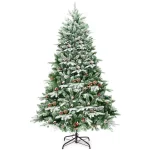 Costway 6.5 ft. Pre-Lit Slim Fraser Fir Artificial Christmas Tree with 450 Warm White LED Lights and Snow Flocking thumbnail 1