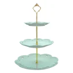 MALACASA 3-Tiered Green Porcelain Cupcake Tower Stand, Round Dessert & Cake Serving Stand thumbnail 1