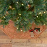 VHC Brands Soleil 48 in. Candy Apple Red & Bronze Jacquard Christmas Tree Skirt with Gold Tassels thumbnail 3