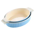 MALACASA 2-Piece Blue Oval Porcelain Bakeware Set, 12.75 in. and 14.5 in. Ceramic Baking Dishes thumbnail 1