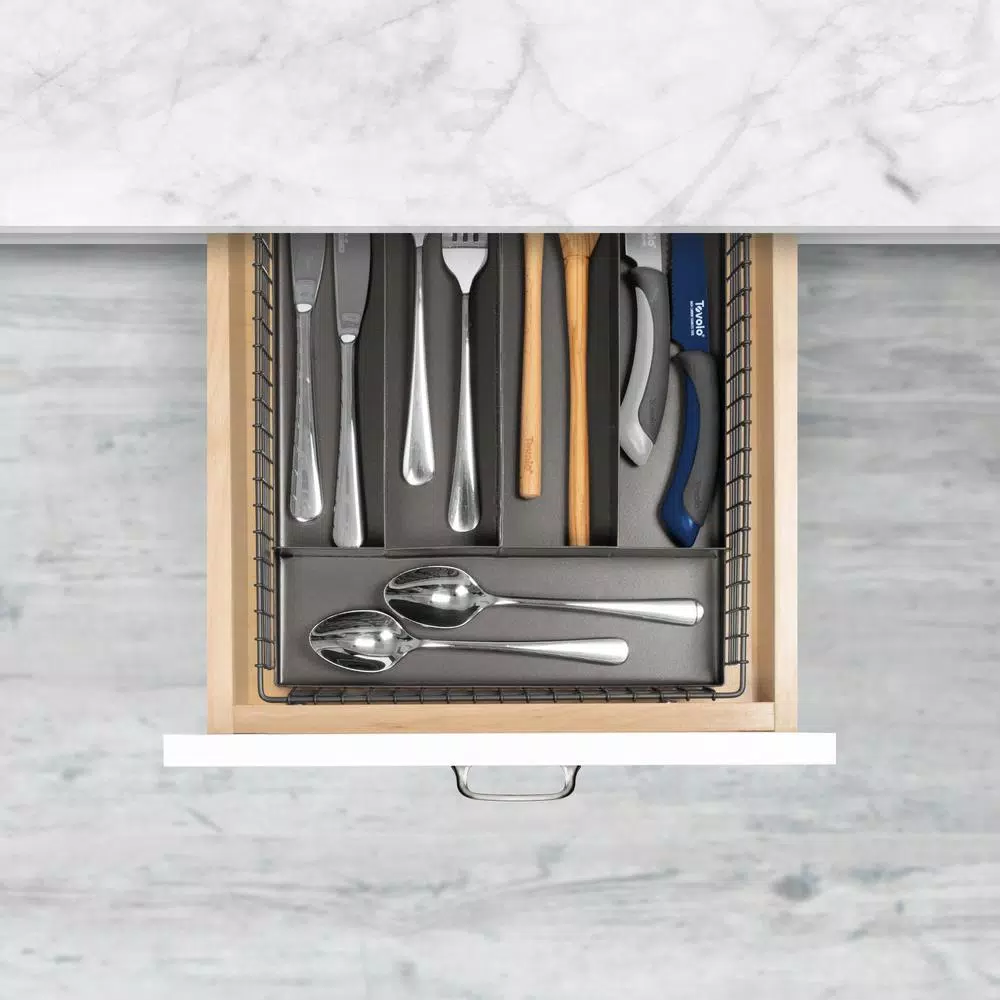 Spectrum Vintage Industrial Gray Steel 5-Compartment Silverware Drawer Organizer Tray