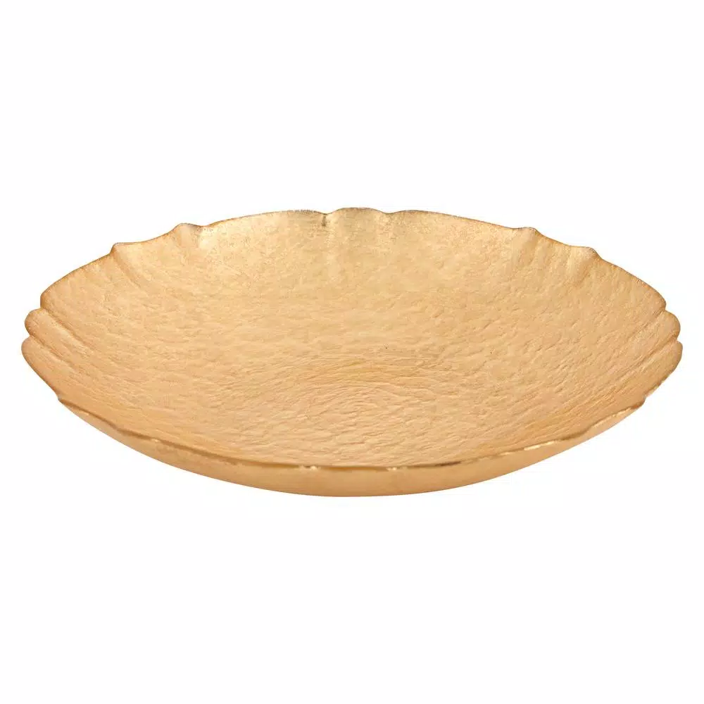 Badash Crystal Victoria Authentic 12 in. Gold Leaf on Glass Serving Bowl, 32 oz.