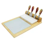 Epicureanist Sonoma Cheese Tray Serving Set with Bamboo Board, Glass Center, and Ceramic Dish thumbnail 1