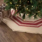 VHC Brands 48 in. Red Vintage Burlap Stripe Farmhouse Christmas Tree Skirt thumbnail 4