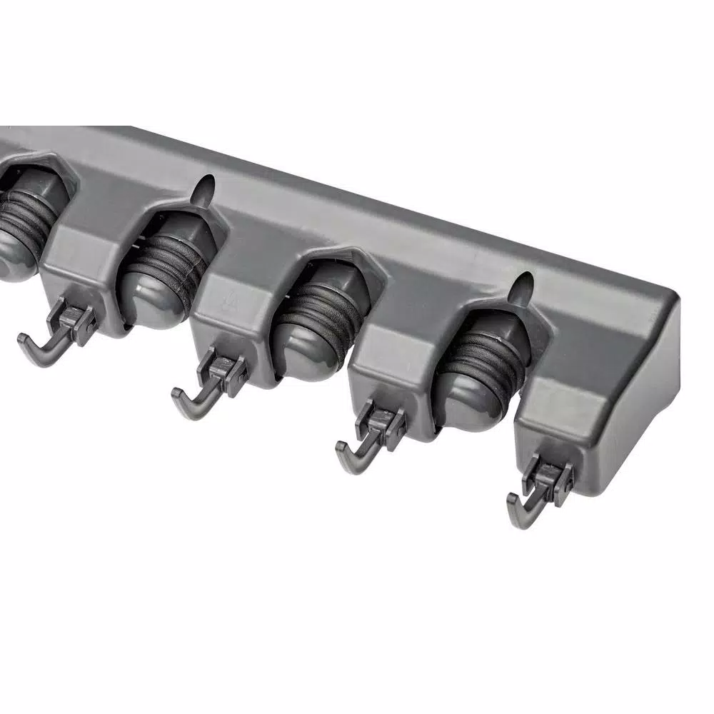 Alpine Industries 16 in. Wall Mounted Mop and Broom Holder with 5 Slots and 6 Retractable Hooks