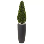 Nearly Natural 50 in. Artificial Boxwood Cone Topiary with Gray Cylindrical Planter, UV Resistant Indoor/Outdoor thumbnail 1