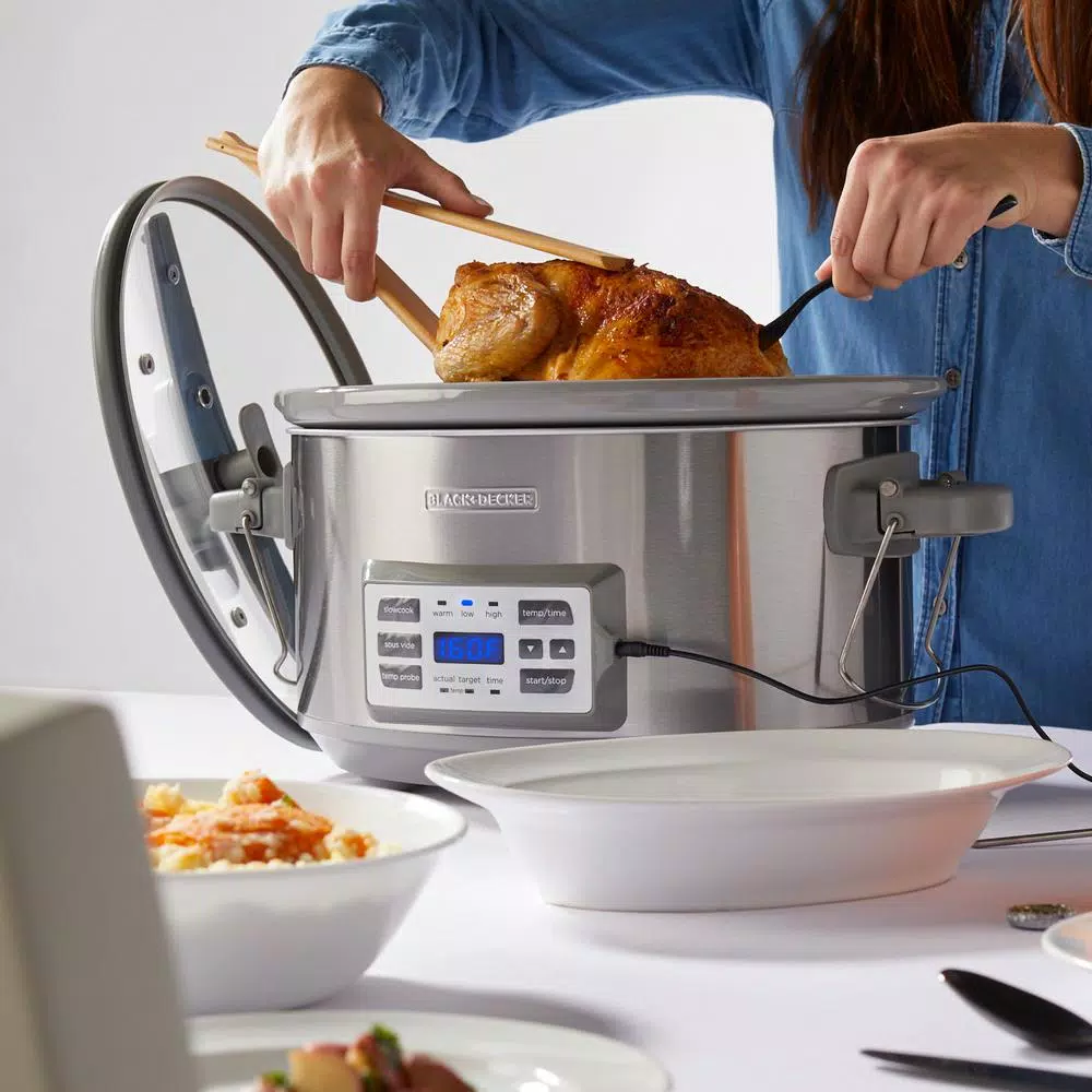 BLACK+DECKER 7 Qt. Stainless Steel Digital Slow Cooker with Temperature Probe and Sous-Vide Function