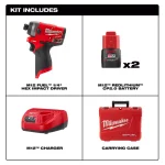 Milwaukee M12 FUEL 12V Lithium-Ion Brushless 1/4 in. Hex Impact Driver Kit with Two 2.0Ah Batteries, Charger & Hard Case thumbnail 2