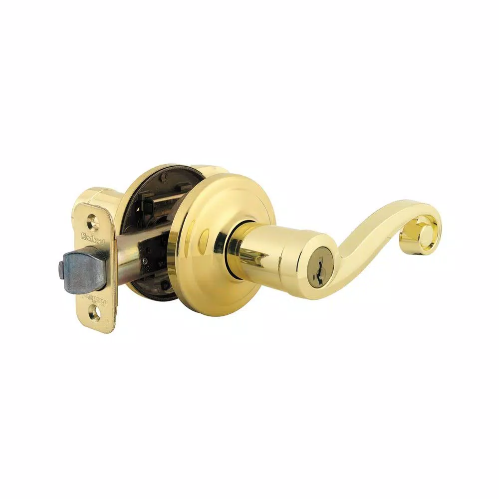 Kwikset Lido Polished Brass Exterior Entry Door Lever with SmartKey Security