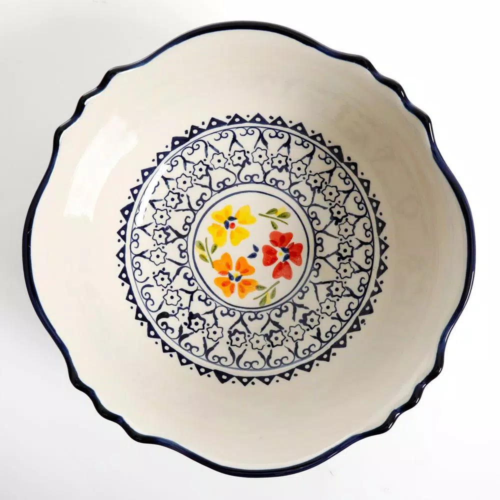 Gibson Home Luxembourg Elite Hand-Painted Stoneware Serving Bowls Set of 2, Multicolored