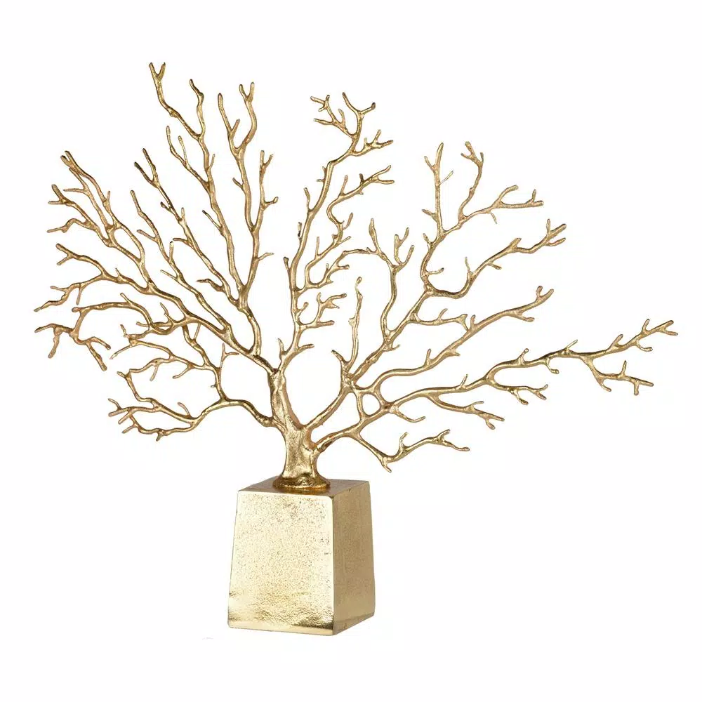 A & B Home Gold Tree Irregular Decor Accent Sculpture - 15.2 in. Gold Metal Statuary