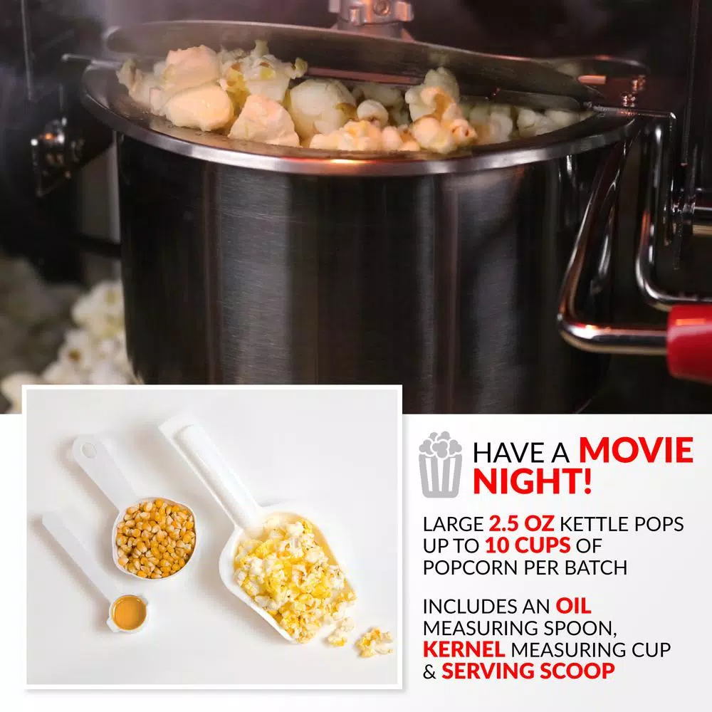 Nostalgia Red Classic Nostalgia Hot Air Popcorn Cart, 380W, 2.5 oz. Kettle with Easy Mobility