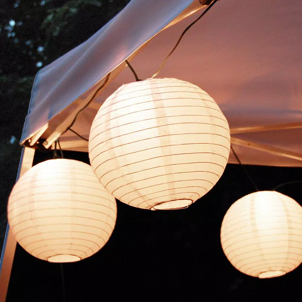 LUMABASE 10 in. 10-Light White Paper Lantern String Lights, 27 ft. Cord