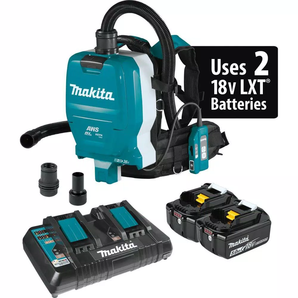 Makita 18V X2 LXT Brushless 1/2 Gal. HEPA Backpack Dry Dust Extractor Kit (36V) - AWS Capable