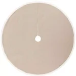 VHC Brands 55 in. Red Margot Farmhouse Christmas Tree Skirt with Diamond Lace and Creme Chambray thumbnail 2