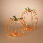 Gerson 13.58 in. Assorted Pre-Lit Metal Standing Pumpkins Decor, Set of 2 thumbnail 2