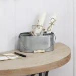 Cheungs Metal Gray Galvanized Steel Utensil Holder with Wood Grip Swivel Handle, 6-Slot Oval Caddy thumbnail 1