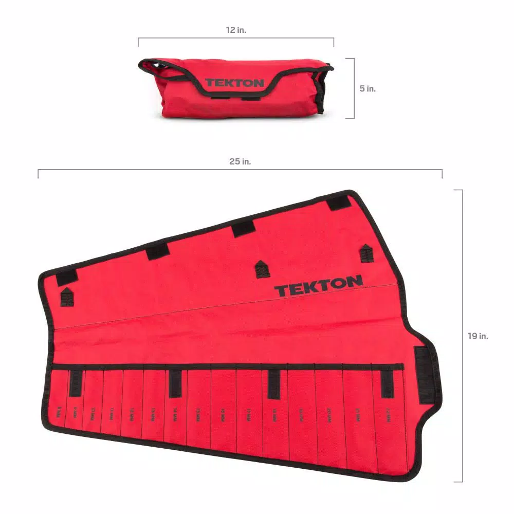 TEKTON 15-Pocket Combination Wrench Roll-Up Pouch, 8 mm to 22 mm