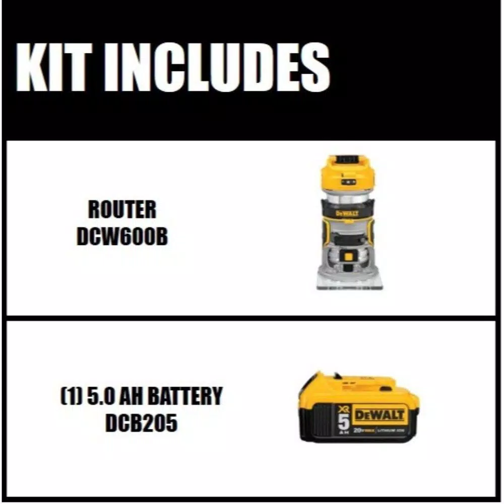 DEWALT 20V MAX XR Cordless Brushless Compact Router with 5.0Ah Battery