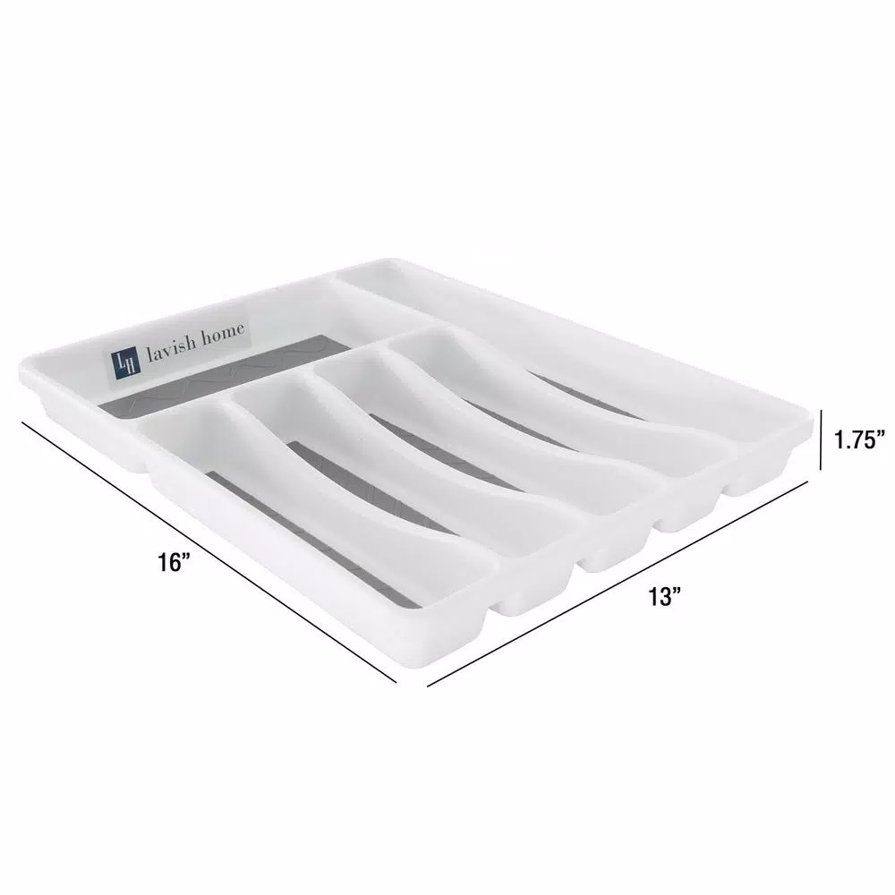 Lavish Home White Durable Plastic 6-Section Drawer Organizer for Kitchen and Office