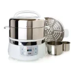 Euro Cuisine 16.9 Qt. 2-Tier Stainless Steel Electric Food Steamer and Rice Cooker with LCD Timer thumbnail 2