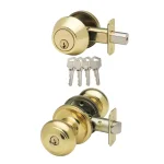 Copper Creek Colonial Polished Brass Entry Door Knob with Single Cylinder Deadbolt Combo Pack thumbnail 1
