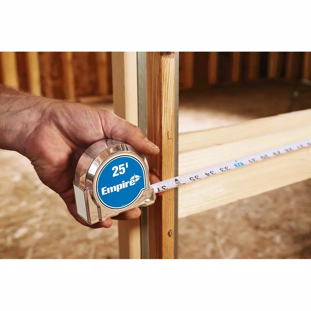Empire Level 25 ft. Chrome Tape Measure with Nylon Coated Blade and 8 ft. Standout