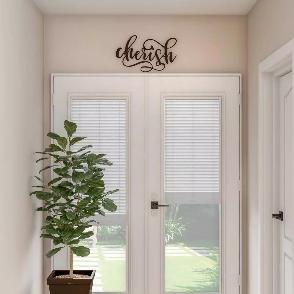 Lavish Home "Cherish" Metal Cutout Wall Sign - Distressed Dark Brown Rustic Decor