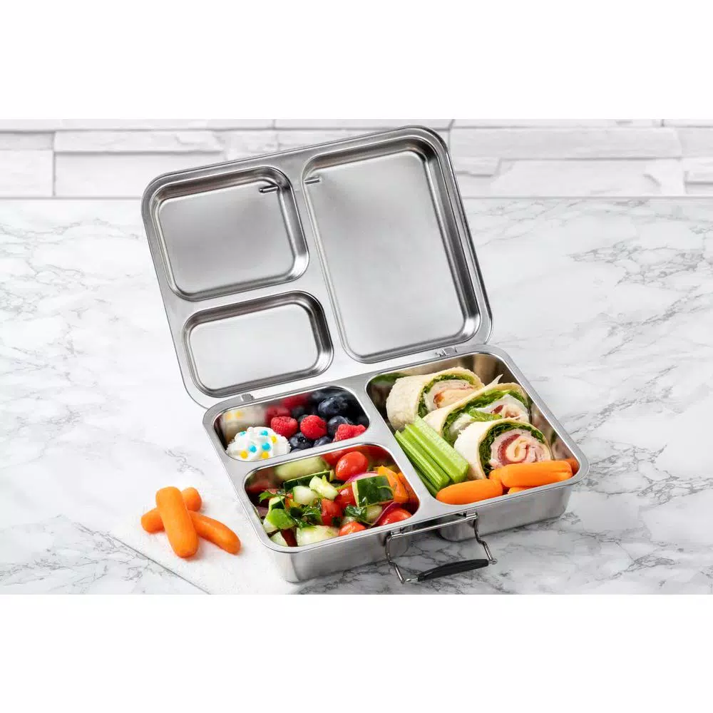 Manna Baransu Stainless Steel Large Lunch Container, 59 oz Divided Food Storage Box