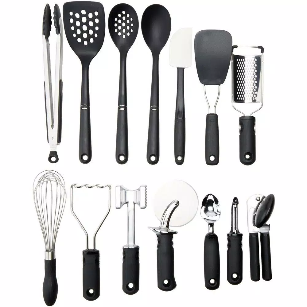 OXO Good Grips 15-Piece Everyday Kitchen Tool Set with Stainless Steel Utensil Holder