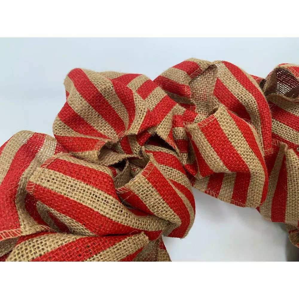 Glitzhome 22 in. Red and Blue Patriotic Burlap Wreath on Grapevine Base
