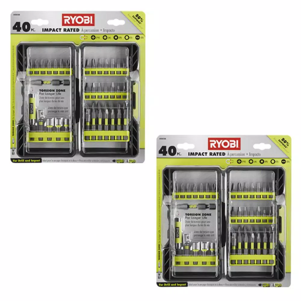 RYOBI Impact Rated Driving Bit Kit, 40-Piece, 2-Pack