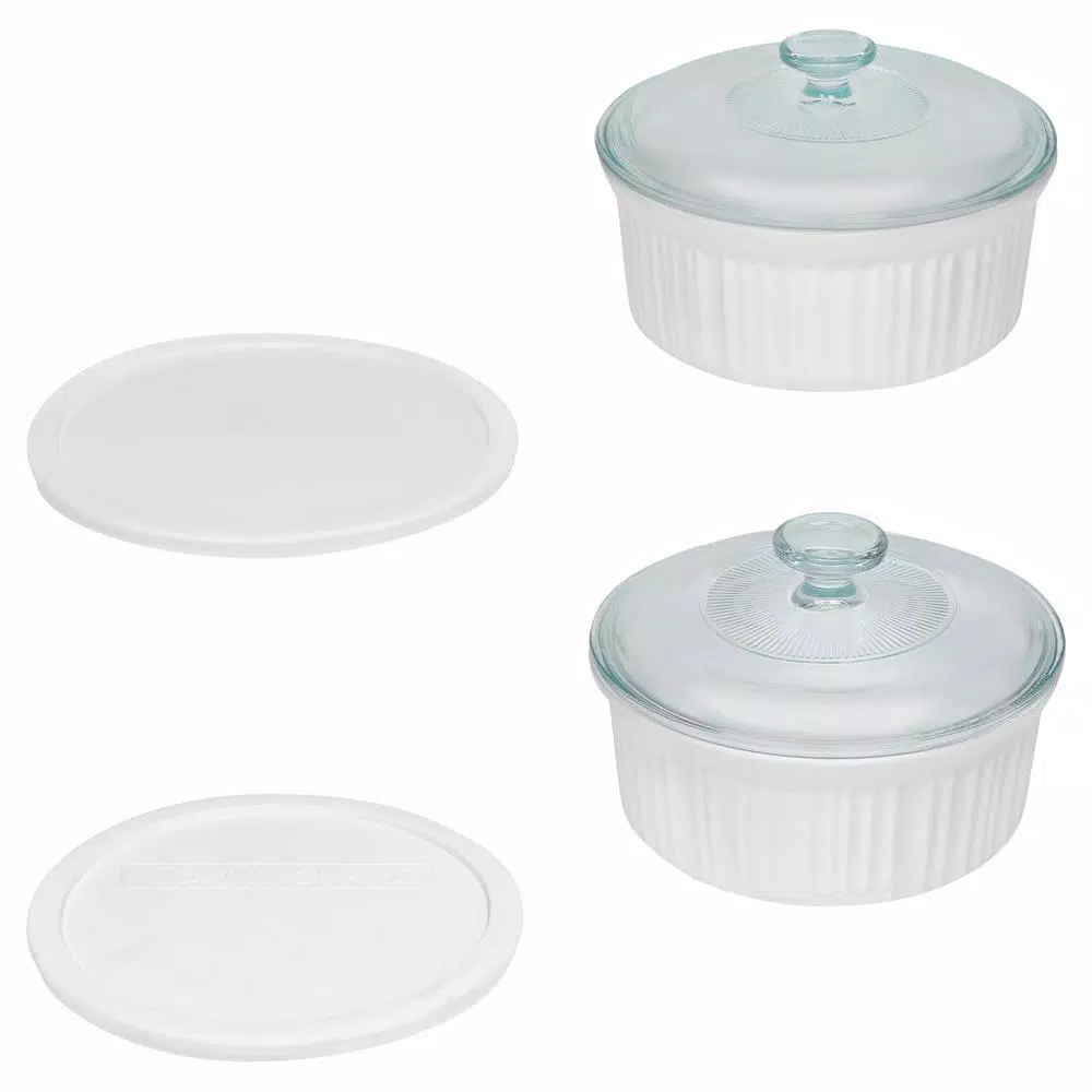 Corningware French White 6-Piece Ceramic Stoneware Bakeware Set with Lids